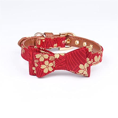 1 Pc Lovely Bowknot Pets Cat Dog Collar Printing Floral Adjustable Puppy Cats Necklace Leather Small Dogs Collars-Red Bowknot,S von ZXDC