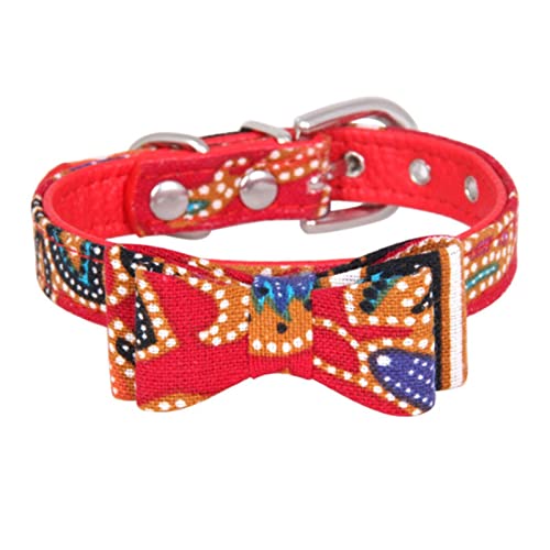 1 Pc Print Kleines Hundehalsband Süße Schleife Katzenhalsband Verstellbares Welpenhalsband Leder Hundeleine Für Chihuahua Pomeranian-Rote Schleife,XS von ZXDC