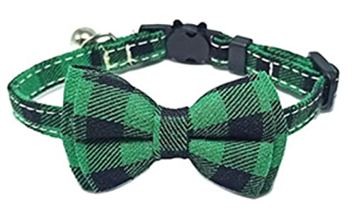 1 Stück Bowknot Breakaway Katzenhalsband Fliege Sicherheitsschnalle Plaid Chihuahua Halskette Elastisches verstellbares Hundehalsband für Welpen-grün3,1cm x 26cm von ZXDC