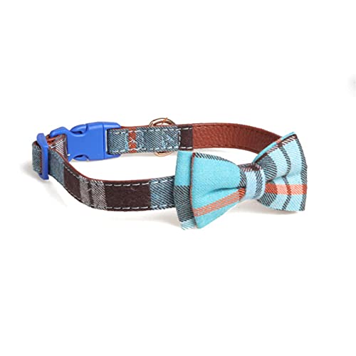 1 Stück Haustier Hundehalsband Leder Plaid Schleife Katzenhalsband Yorkie Chihuahua Halsband Für Hunde Katze Fliege Kleiner Hund Walking-Blaues Halsband,1.5x24-35cm von ZXDC