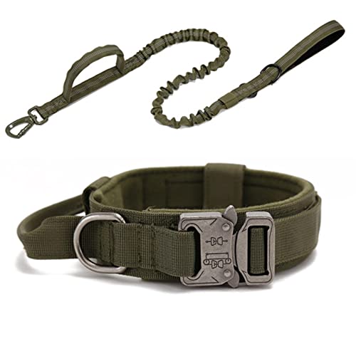 1 Stück Haustier Hundehalsband Leine Set Nylon Material Langlebig Hundehalsband Reflektierende Leine Haustier Taktisches Training Hundehalsband-Grünes Set,L (42-54CM) von ZXDC