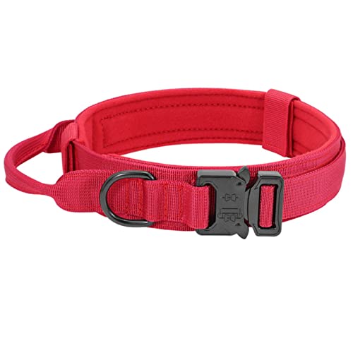 1 Stück Hund Militärisches Taktisches Halsband Strapazierfähiges Nylon Pet Trainingshalsbänder Halskette Mit Griff Stark Für Mittelgroße Hunde-Rot,42-54cm von ZXDC