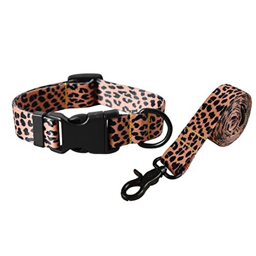 1 Stück Leopard Farbe Haustierzubehör Samojede Designer Hundehalsbänder Pet Kit Hundehalsband und Leine Set für Mops Halsband-Halsband und Leine Set,M von ZXDC