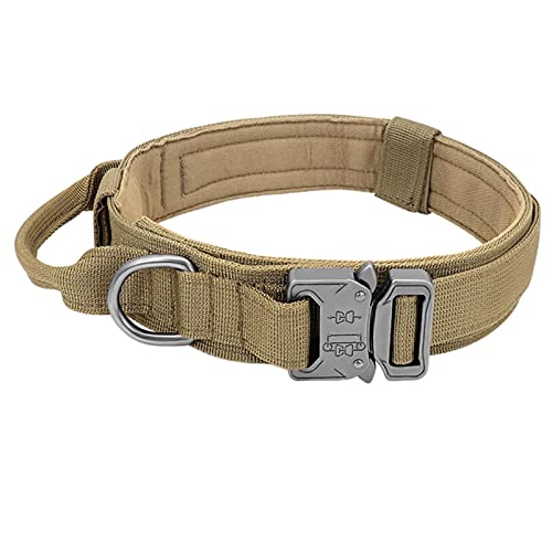 1 Stück Militärisches Taktisches Halsband für Hunde, strapazierfähiges Nylon, Haustier-Trainingshalsband, Halskette mit Griff, stark für mittelgroße Hunde, Khaki, 42-54 cm von ZXDC