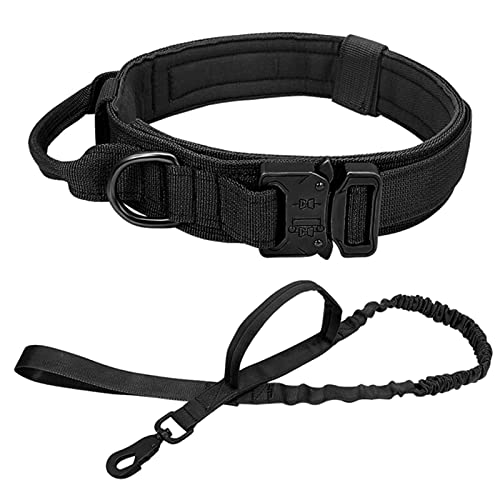 1 Stück Militärisches Taktisches Hundehalsband Haustier-Bungee-Leine Strapazierfähiges Nylon Haustier-Trainingshalsbänder Bleiseil Mit Griff Große Hunde-Schwarzes Set,XL von ZXDC