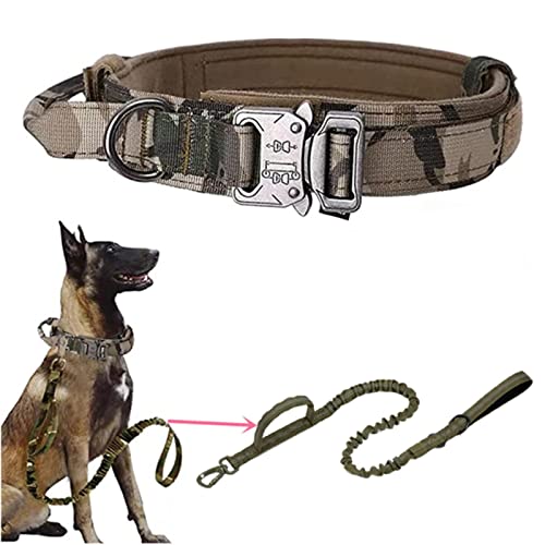 1 Stück Militärisches Taktisches Hundehalsband-Leine-Set Langlebiges Hundehalsband Einziehbare Leine Deutscher Schäferhund Trainingszubehör-Camouflage-Set, M-Hals 38-47CM von ZXDC