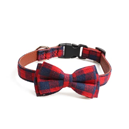 1 Stück Plaid Bowknot Hundehalsband Leder Schnellverschluss Halsbänder Baumwolle Welpen Katzen Halsbänder Kleine Hunde Fliege Pet-red,1.5x24.5-35cm von ZXDC