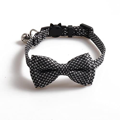 1 Stück Silberne Pailletten Bowknot Katzenhalsbänder Punktmuster Kleine Hundefliege Verstellbare Welpenkätzchen Haustierkatzen Hündchenhalsband-schwarz,1.0x28cm von ZXDC