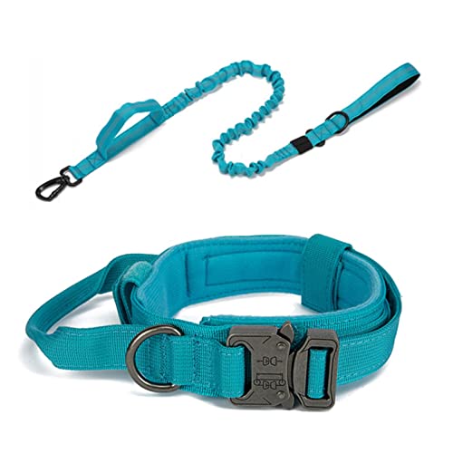 1 Stück Trainingshalsband Taktische Leine Set Hundehalsband Leine Mittelgroßer Hund Deutscher Schäferhund Verstellbare Militärhalsbänder-Blaues Set,M 36-48CM von ZXDC