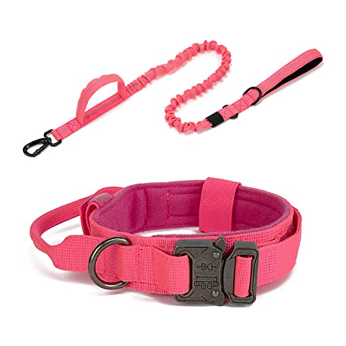 1 Stück Trainingshalsband Taktische Leine Set Hundehalsband Leine Mittelgroßer Hund Deutscher Schäferhund Verstellbare Militärhalsbänder-Rosa Set,XL 50-60CM von ZXDC