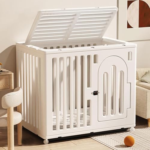 Hundebox, Käfige für Hunde im Innenbereich, Haustierbox, mit Rädern, Türschloss-Design, Leicht zu Reinigen, für Kleintiere, Welpen, Häschen(White,Large) von ZXDRYBHD