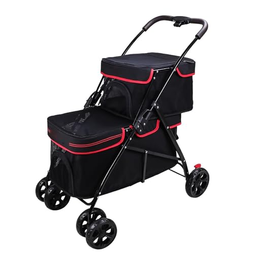 ZXDRYBHD Doppelter Hundebuggy, Zusammenklappbarer Hundekinderwagen, Reisewagen für Hundekinderwagen, Abnehmbare Tragetaschen, für Hunde und Katzen(Black) von ZXDRYBHD