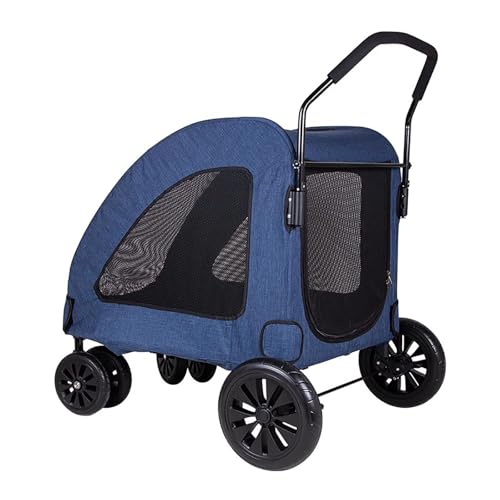 ZXDRYBHD Großer Hundebuggy, 3-Rad-Haustierbuggy, mit Netzfenstern, für Mittelgroße oder Große Hunde und Katzen(Blue) von ZXDRYBHD