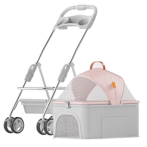 ZXDRYBHD Hunde Kinderwagen, Hundebuggy, Katzenbuggy, 4 Räder, Tragbar, Zusammenklappbar, für Kleine/Mittelgroße Hunde, Haustierwagen für Reisen im Freien(Pink) von ZXDRYBHD