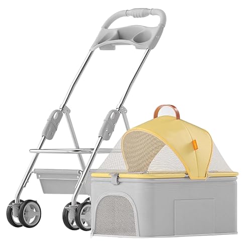 ZXDRYBHD Hunde Kinderwagen, Hundebuggy, Katzenbuggy, 4 Räder, Tragbar, Zusammenklappbar, für Kleine/Mittelgroße Hunde, Haustierwagen für Reisen im Freien(Yellow) von ZXDRYBHD