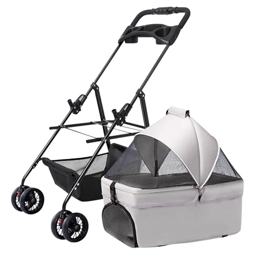 ZXDRYBHD Hundebuggy, Haustierbuggy, Faltbarer Kinderwagen mit Aufbewahrungstasche und Getränkehalter, für Kleine und Mittelgroße Haustiere bis 30 Pfund(Gray) von ZXDRYBHD