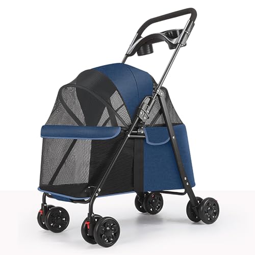 ZXDRYBHD Hundebuggy, Haustierbuggy, Hundewagen Zusammenklappbar, mit 180°-Verdeck, Leicht, mit Tragetasche, für Kleine Hunde und Katzen(Blue) von ZXDRYBHD