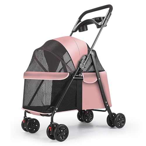 ZXDRYBHD Hundebuggy, Haustierbuggy, Hundewagen Zusammenklappbar, mit 180°-Verdeck, Leicht, mit Tragetasche, für Kleine Hunde und Katzen(Pink) von ZXDRYBHD