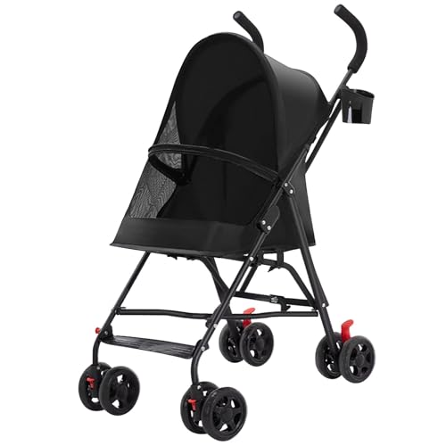 ZXDRYBHD Hundebuggy, Haustierkinderwagen, Kompakt Zusammenklappbar, mit Atmungsaktivem Netz, für Mittelgroße und Kleine Hunde(Black) von ZXDRYBHD