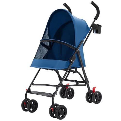 ZXDRYBHD Hundebuggy, Haustierkinderwagen, Kompakt Zusammenklappbar, mit Atmungsaktivem Netz, für Mittelgroße und Kleine Hunde(Blue) von ZXDRYBHD