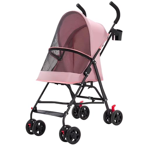 ZXDRYBHD Hundebuggy, Haustierkinderwagen, Kompakt Zusammenklappbar, mit Atmungsaktivem Netz, für Mittelgroße und Kleine Hunde(Pink) von ZXDRYBHD