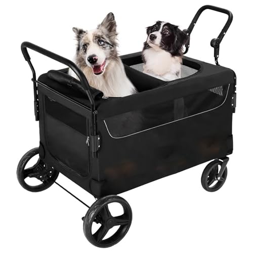 ZXDRYBHD Hundebuggy, Hundewagen, Großer Kinderwagen für Haustiere, Faltbare Trennwand, für Kinderwagen für Haustiere, Katzen und Hunde(Black) von ZXDRYBHD