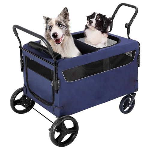 ZXDRYBHD Hundebuggy, Hundewagen, Großer Kinderwagen für Haustiere, Faltbare Trennwand, für Kinderwagen für Haustiere, Katzen und Hunde(Blue) von ZXDRYBHD