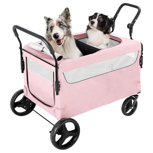 ZXDRYBHD Hundebuggy, Hundewagen, Großer Kinderwagen für Haustiere, Faltbare Trennwand, für Kinderwagen für Haustiere, Katzen und Hunde(Pink) von ZXDRYBHD