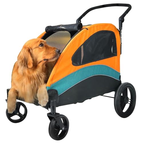 ZXDRYBHD Hundebuggy, Hundewagen, Haustierbuggy, Faltbares Design, Tragkraft: 25/40/65 kg, 55/88/143 lbs, für Mittelgroße und Große Hunde oder Mehrere Haustiere(Orange) von ZXDRYBHD