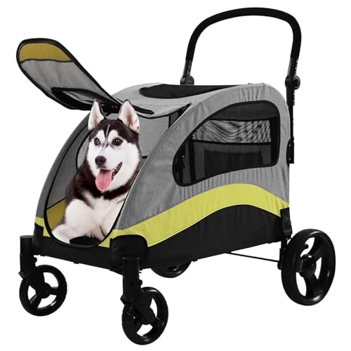 ZXDRYBHD Hundebuggy, Hundewagen, Haustierbuggy, Faltbares Design, Tragkraft: 25/40/65 kg, 55/88/143 lbs, für Mittelgroße und Große Hunde oder Mehrere Haustiere(Yellow) von ZXDRYBHD