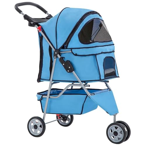 ZXDRYBHD Hundebuggy, Katzenwagen, Haustierbuggy, Zusammenklappbarer Reisebuggy für Mittelgroße und Kleine Hunde und Katzen(Blue) von ZXDRYBHD