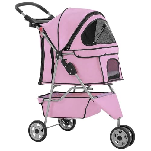 ZXDRYBHD Hundebuggy, Katzenwagen, Haustierbuggy, Zusammenklappbarer Reisebuggy für Mittelgroße und Kleine Hunde und Katzen(Pink) von ZXDRYBHD