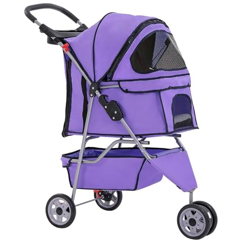 ZXDRYBHD Hundebuggy, Katzenwagen, Haustierbuggy, Zusammenklappbarer Reisebuggy für Mittelgroße und Kleine Hunde und Katzen(Purple) von ZXDRYBHD