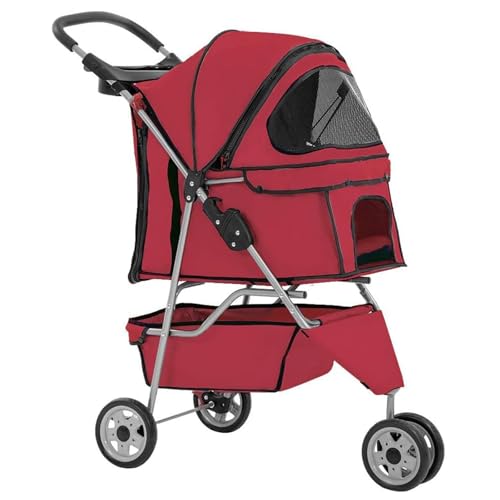 ZXDRYBHD Hundebuggy, Katzenwagen, Haustierbuggy, Zusammenklappbarer Reisebuggy für Mittelgroße und Kleine Hunde und Katzen(Red) von ZXDRYBHD