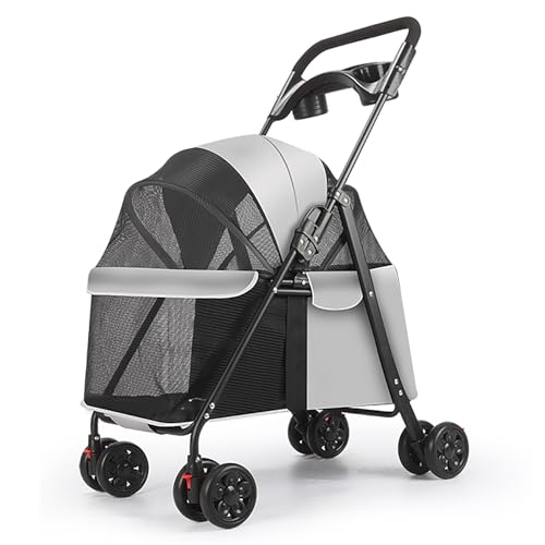 ZXDRYBHD Hundewagen, Haustierbuggy, Zusammenklappbarer Hundebuggy, mit Aufbewahrungskorb, für Kleine und Mittelgroße Hunde und Katzen(Gray) von ZXDRYBHD