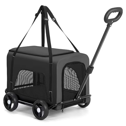 ZXDRYBHD Hundewagen, Hundebuggy, Katzenbuggy, Haustierbuggy, Faltbarer Haustierwagen, Sichtbares Netz, für Kleine/Mittelgroße Haustiere(Black) von ZXDRYBHD