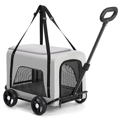 ZXDRYBHD Hundewagen, Hundebuggy, Katzenbuggy, Haustierbuggy, Faltbarer Haustierwagen, Sichtbares Netz, für Kleine/Mittelgroße Haustiere(Gray) von ZXDRYBHD