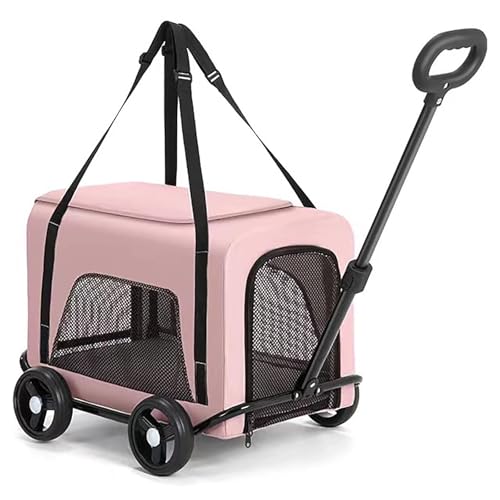 ZXDRYBHD Hundewagen, Hundebuggy, Katzenbuggy, Haustierbuggy, Faltbarer Haustierwagen, Sichtbares Netz, für Kleine/Mittelgroße Haustiere(Pink) von ZXDRYBHD