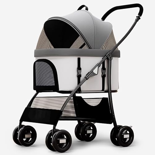 ZXDRYBHD Katzenbuggy, Hundebuggy, Haustierbuggy, Faltbarer Kinderwagen für Mittelgroße und kleine Hunde und Katzen, mit Sicherheitsgurt(Gray) von ZXDRYBHD