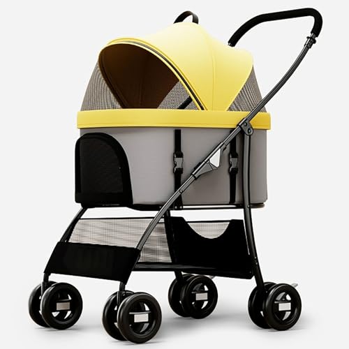 ZXDRYBHD Katzenbuggy, Hundebuggy, Haustierbuggy, Faltbarer Kinderwagen für Mittelgroße und kleine Hunde und Katzen, mit Sicherheitsgurt(Yellow) von ZXDRYBHD