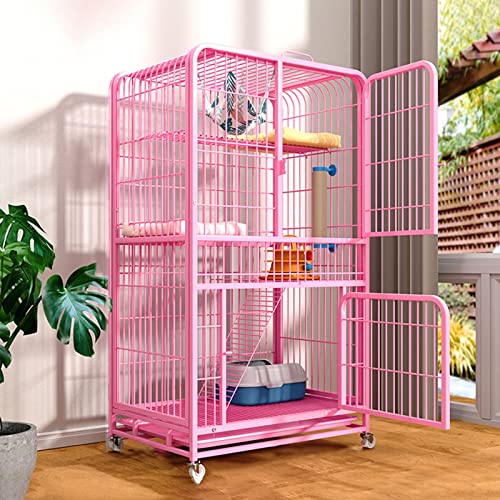 Indoor-Katzenkäfig, Indoor-Katzenzaun Chinchillakäfig Kleintierkäfig mit Rädern Leiter Haustierzaun Zuhause (Pink 78 * 55 * 138cm) von ZXNANA