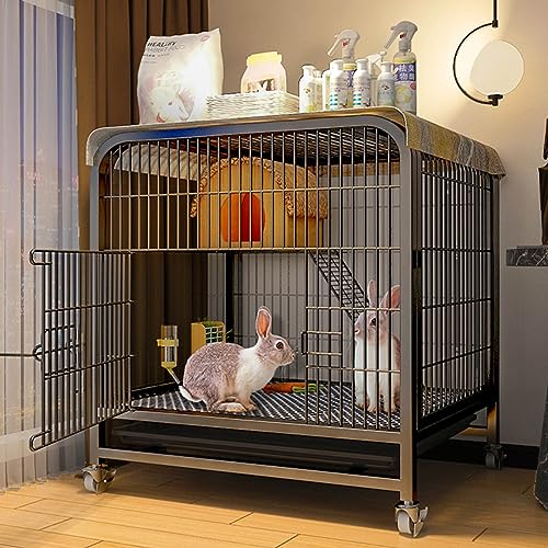 Kaninchenkäfig – Käfig für Kleintiere, Kaninchenhaus mit Drahtboden, auslaufsicherer Kunststoffpaletten-Meerschweinchenkäfig mit Rädern (Black 60 * 45 * 66cm) von ZXNANA