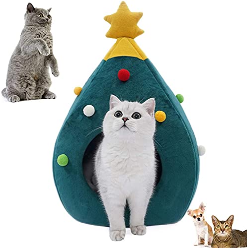 ZYDZ Weihnachtsbaum-Katzenhaus – Festliche Katzenmöbel, niedliches Katzenhöhlenbett, weiches Tipi, warmes Winter-Katzenbett, gemütliches Katzenhaus für Tierliebhaber, Weihnachtsgeschenkidee (klein) von ZYDZ