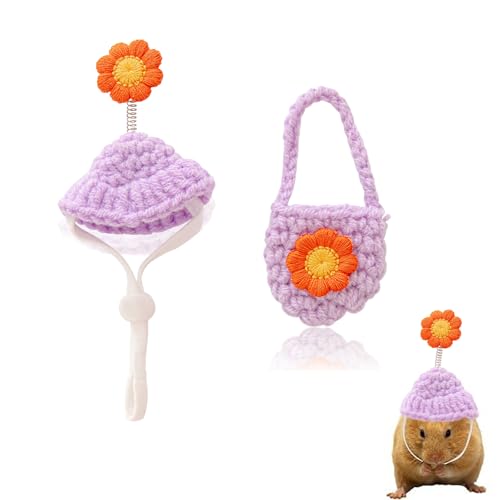 Hamster Strickmütze, 2 Stück Mini mützen Hut Tiermütze Tierhüte Hamstermütze Verstellbarem Mini Gestrickte Hut für Vögel Haustiere Meerschweinchen Eidechse (Violett) von ZYETGH