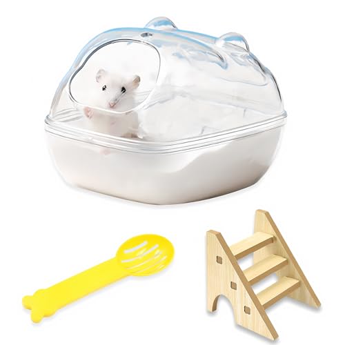 ZYETGH Hamster Sandbad, Hamster Badezimmer mit Leiter und Schaufel Hamster Toilette Transparent Sandbad Badewanne für Hamster Meerschweinchen Mäuse Gerbils (L 16 * 11 * 11CM) von ZYETGH