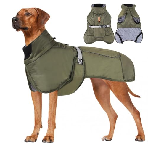 ZYTECO Dicker Warmer Wintermantel Für Hunde Reflektierend Leicht Winddicht Schneeanzug Hoher Kragen Verstellbare Schnalle Hunde-Baumwollmantel,Army Green,2XL von ZYTECO