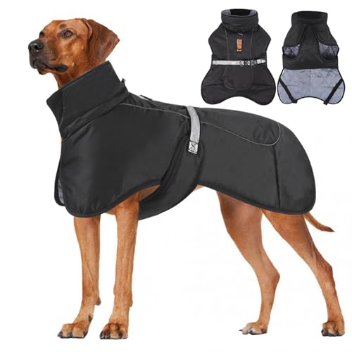 ZYTECO Dicker Warmer Wintermantel Für Hunde Reflektierend Leicht Winddicht Schneeanzug Hoher Kragen Verstellbare Schnalle Hunde-Baumwollmantel,Schwarz,2XL von ZYTECO