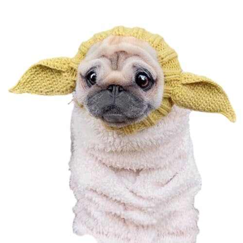 ZYTECO Gestrickte Warme Mütze Für Hunde Weich Bequem Lärmschutz Winddicht Ohrenschützer Für Hunde Party Weihnachten Haustiermütze,Master yoda,L von ZYTECO