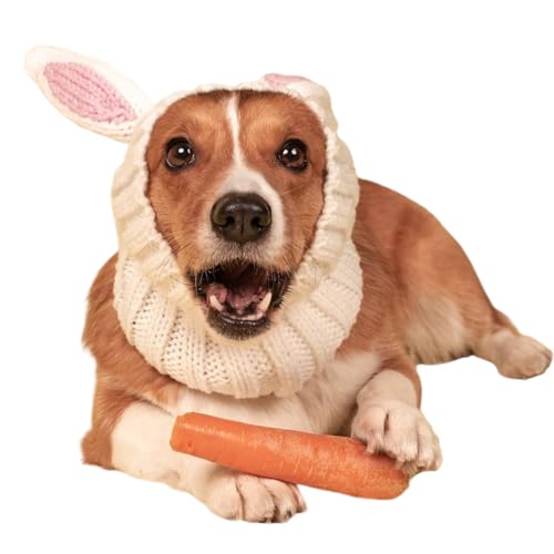 ZYTECO Gestrickte Warme Mütze Für Hunde Weich Bequem Lärmschutz Winddicht Ohrenschützer Für Hunde Party Weihnachten Haustiermütze,White Rabbit,L von ZYTECO