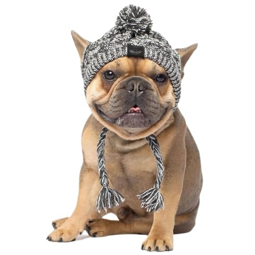 ZYTECO Hund Winter Quaste Haarball Strickmütze Winter Warm Bequem Party Haustier Mütze Lärmschutz Leise Ohrenschützer,Grau,L von ZYTECO